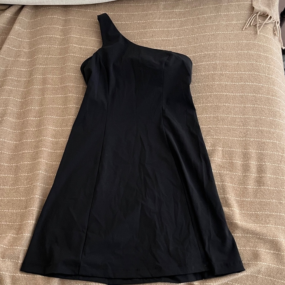 Outdoor Voices Black One-Shoulder Dress